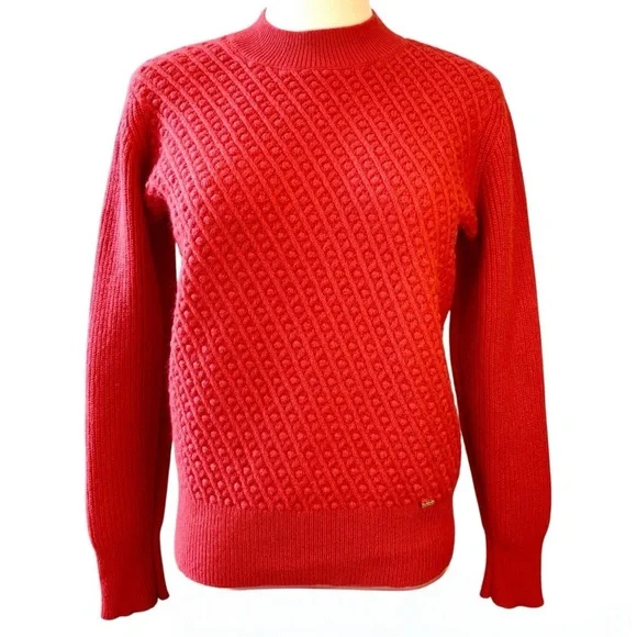 Ted Baker London Austenn Alpaca Wool Cable Knit Sweater Coral Red Top 1 XS-S - Picture 2 of 16
